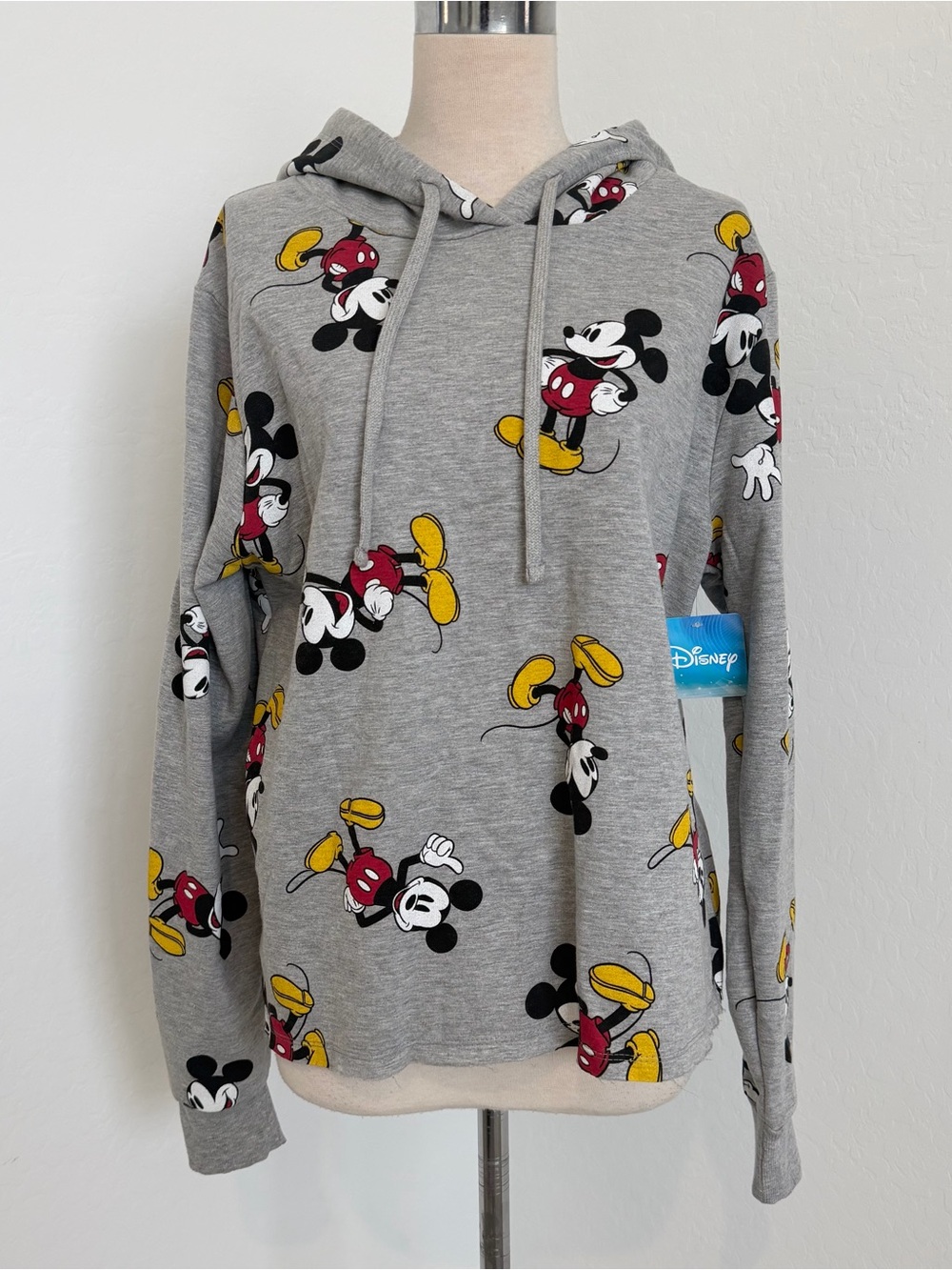 Disney Gray Hoodie with Mickey Mouse Print in Red, Yellow and Black